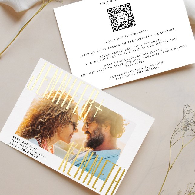INVITATION EN ALUMINIUM QR CODE GOLD BOLD NOMS PHOTO ENREGISTRER LA DATE (Créateur téléchargé)