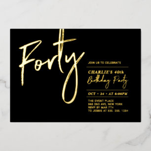 Invitation En Aluminium Quarante   Fête d'anniversaire 40 ans moderne noir