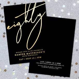 Invitation En Aluminium Quatre-vingts Noirs 80e Anniversaire Or