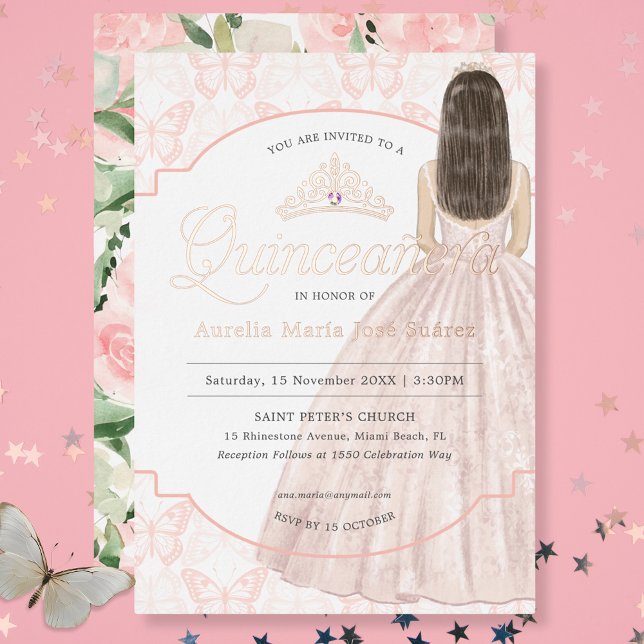 Invitation En Aluminium Quinceañera Aquarelle Blush Floral Anniversaire (Créateur téléchargé)