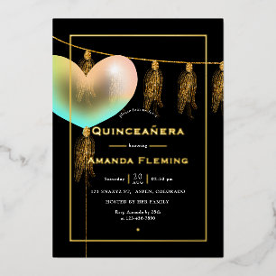 Invitation En Aluminium Quinceañera Arc-en-ciel et Or et Noir