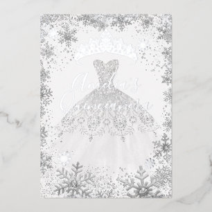 Invitation En Aluminium Quinceañera Argentée Flocon de Neige Blanche Hiver