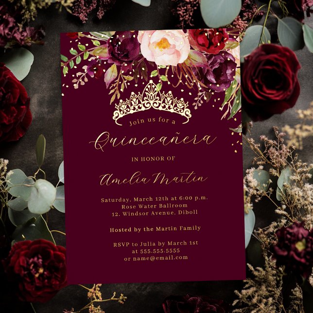 Invitation En Aluminium Quinceanera Bourgogne d'or (Créateur téléchargé)