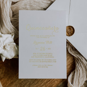 Invitation En Aluminium Quinceañera Calligraphie Moderne Or