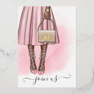 Invitation En Aluminium Quinceañera chic monogramme or et rose