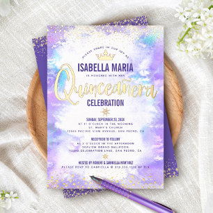 Invitation En Aluminium Quinceañera Couronne Chic en or véritable aquarell