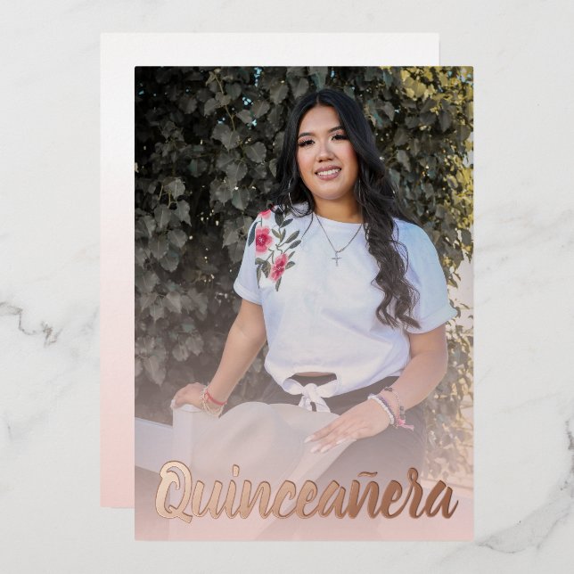 Invitation En Aluminium Quinceanera d'or rose rose moderne (Recto/Verso)