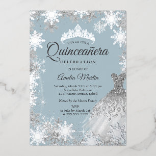 Invitation En Aluminium Quinceañera Dusty Blue Flocon de Neige d'Hiver Arg