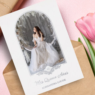 Invitation En Aluminium Quinceañera Espagnol Fancy Arch Effet Arc Argent