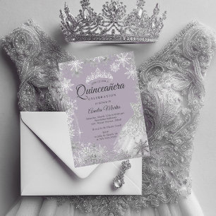 Invitation En Aluminium Quinceañera Fleur de Neige Violette Argentée d'Hiv
