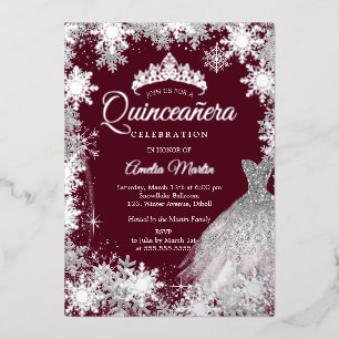 Invitation En Aluminium Quinceanera, flocon de neige de l'hiver de Bourgog