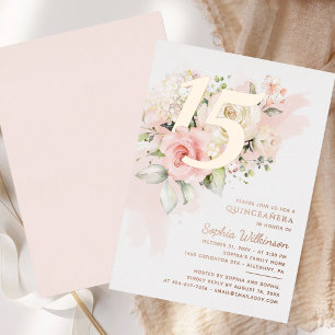 Invitation En Aluminium Quinceanera Floral 15e Anniversaire Rose Gold