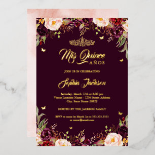 Invitation En Aluminium Quinceanera florale de la province de Bourgogne ro