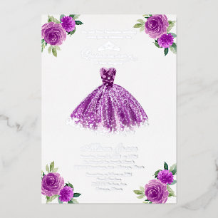 Invitation En Aluminium Quinceanera florale pourpre