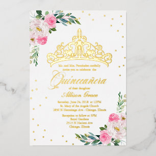 Invitation En Aluminium Quinceanera Florale Rose Chaud