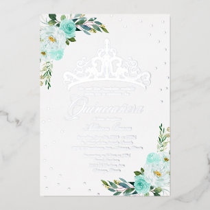 Invitation En Aluminium Quinceanera Florale Turquoise
