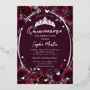 Invitation En Aluminium Quinceanera, papillon floral captivant la Bourgogn