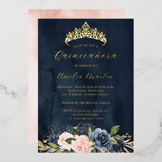 Invitation En Aluminium Quinceanera, papillon floral florissant de la Mari (Recto/Verso)