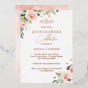 Invitation En Aluminium Quinceanera Rose Floral