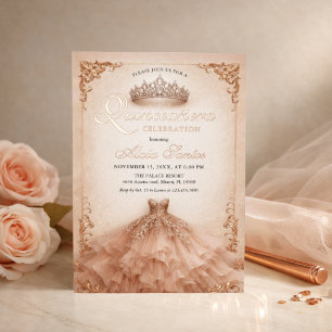 Invitation En Aluminium Quinceanera Rose Gold Élégant Champagne Ivoire