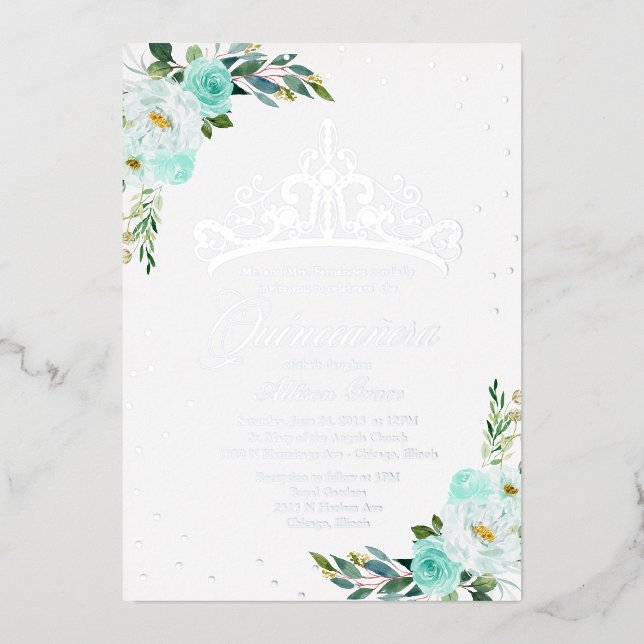 Invitation En Aluminium Quinceanera turquoise (Recto)