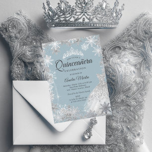 Invitation En Aluminium Quinze ans Silver Blue Winter Snowflake Quinceaner