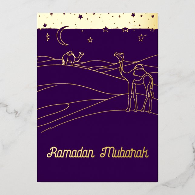 Invitation En Aluminium Ramadan - scène du désert - ligne d'art (Recto)