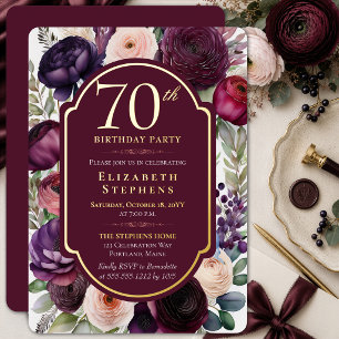 Invitation En Aluminium Ranunculus de vin élégant pour 70e anniversaire en