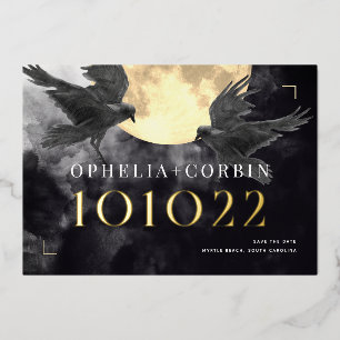 Invitation En Aluminium Raven & Golden Moon Mariage gothique Enregistrer l