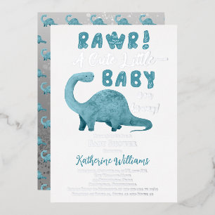 Invitation En Aluminium Rawr Un Petit Bébé Mignonne Sur Le Chemin Dinosaur