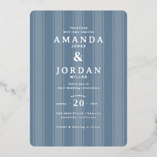 Invitation En Aluminium Rayures Bleues Sophistiquées