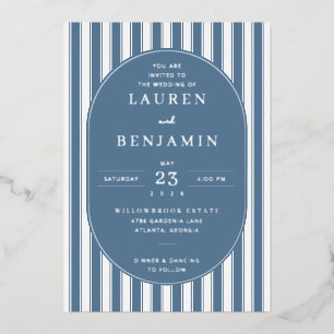 Invitation En Aluminium Rayures Nautiques Navy Sophistiquées