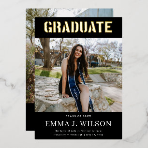 Invitation En Aluminium Real Foil 2 Photo Black Graduation Annonces