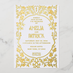 Invitation En Aluminium Real Foil Art Nouveau Floral Mariage
