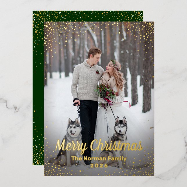 Invitation En Aluminium Real Foil Green Gold Photo Holiday (Recto/Verso)