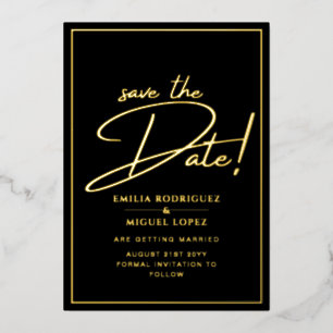 Invitation En Aluminium Real GOLD Foil Black Enregistrer le Mariage de dat