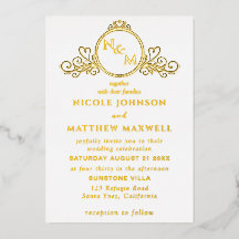 Real Gold Foil Élégant Amour Monogram Mariage