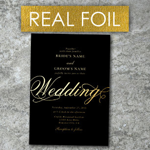 Invitation En Aluminium Real Gold Foil Elegant Classy Luxury Mariage noir
