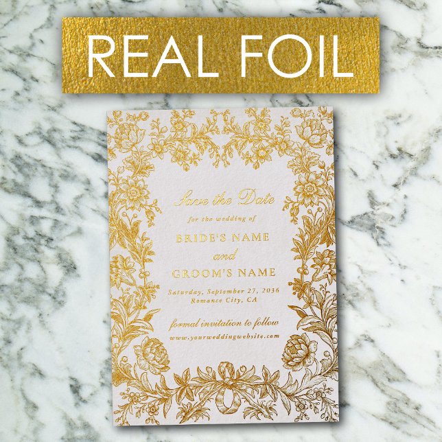 Invitation En Aluminium Real Gold Foil Floral Wedding Enregistrer les cart (Real Gold Foil Floral Wedding Save the Date Cards)