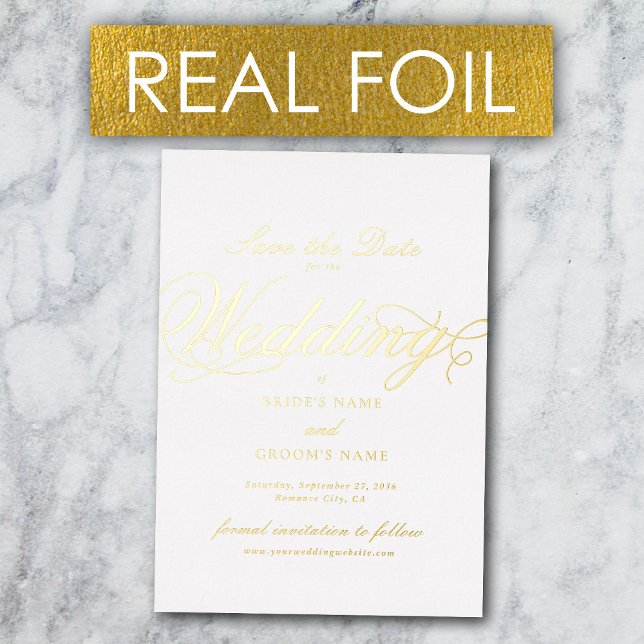 Invitation En Aluminium Real Gold Foil Luxury White Wedding Enregistrer la (Real Gold Foil Luxury White Wedding Save the Date Foil Invitation)