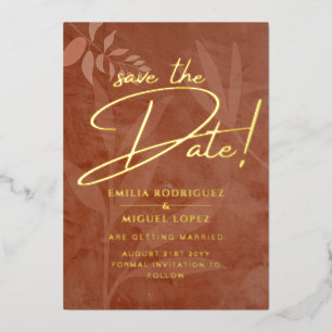 Invitation En Aluminium Real GOLD FOIL Terracotta Enregistrer la date Mari