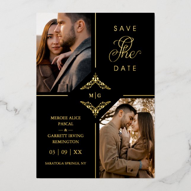 Invitation En Aluminium Real Golden Sophisticated Ornament Flourish  (Recto)