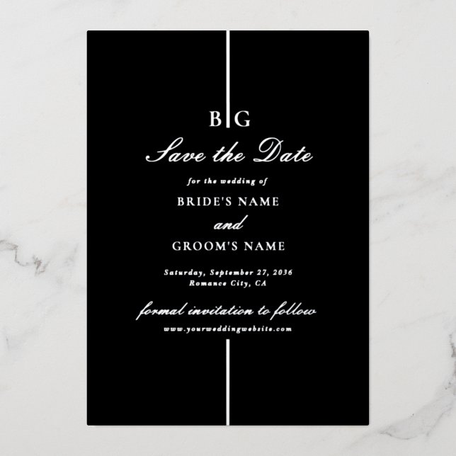 Invitation En Aluminium Real Silver Foil Black Wedding Enregistrer la date (Recto)