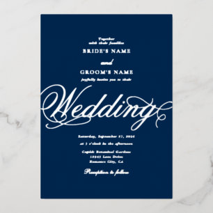Invitation En Aluminium Real Silver Foil Classic Mariage bleu luxe