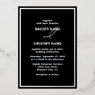 Invitation En Aluminium Real Silver Foil Moderne Black & Silver Mariage