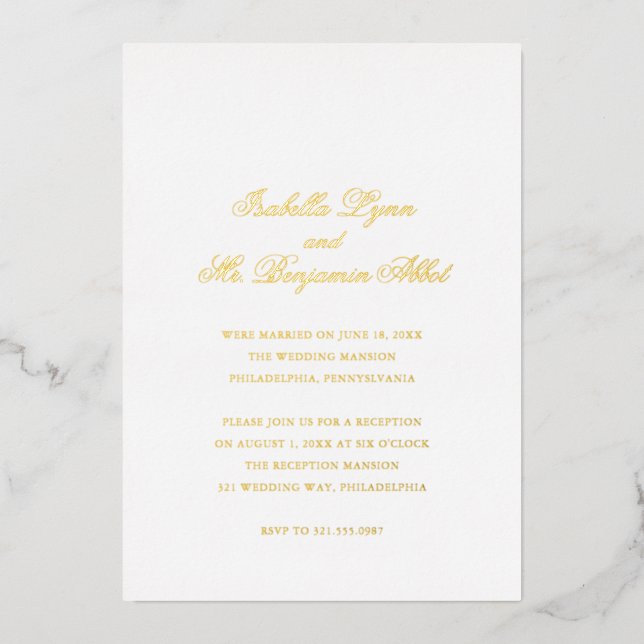 Invitation En Aluminium Réception de mariage élégante formelle traditionne (Recto)