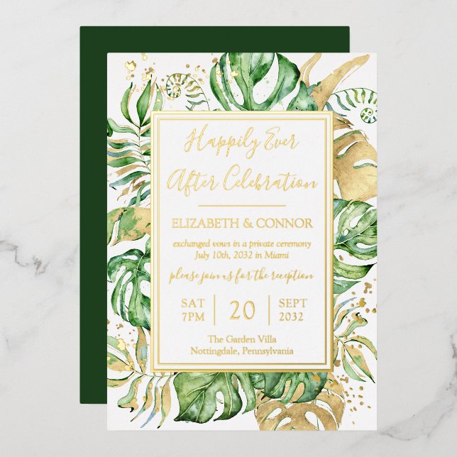 Invitation En Aluminium Réception de mariage en fuite Tropical Happily Eve (Recto/Verso)