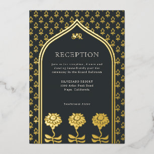 Invitation En Aluminium Réception de mariage indien Gold Floral Marigold