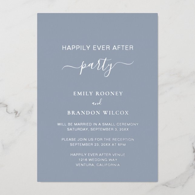 Invitation En Aluminium Réception de Mariage Simple Bleu Poussiéreux Argen (Recto)