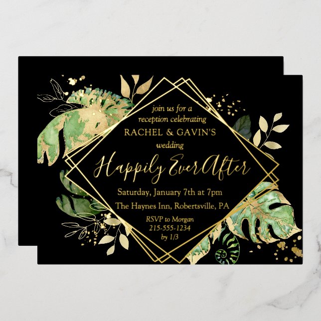 Invitation En Aluminium Réception de mariage tropicale avec évasion en noi (Recto/Verso)